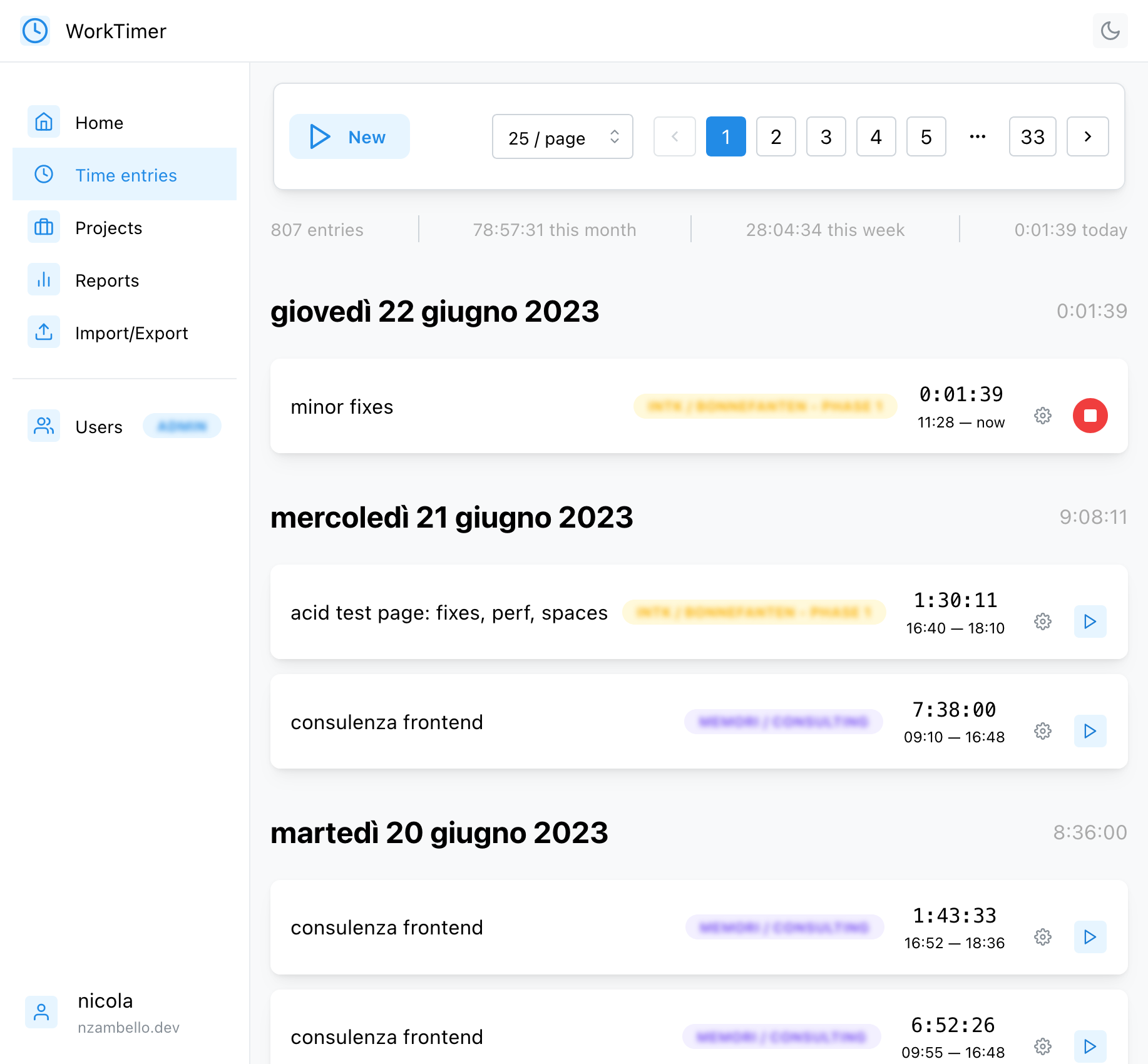 Time entries (light theme)