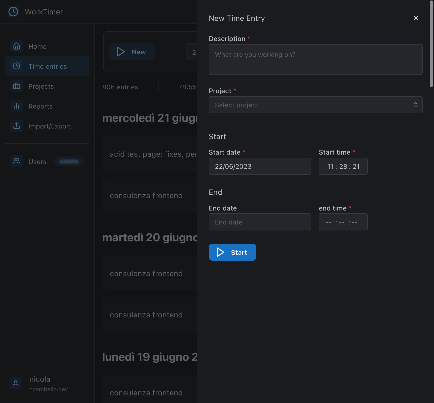 Time entries editing