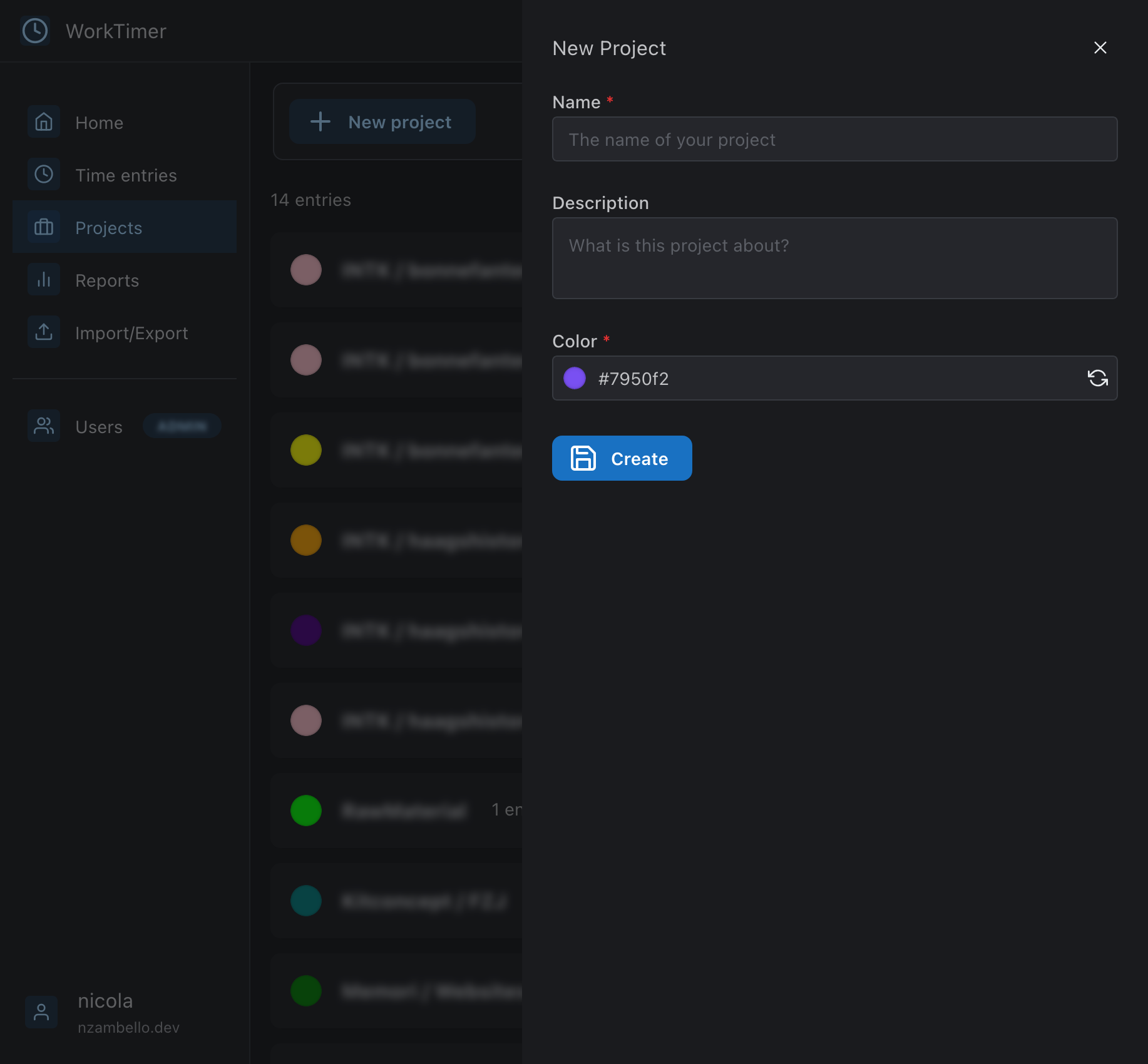 Projects management: new project